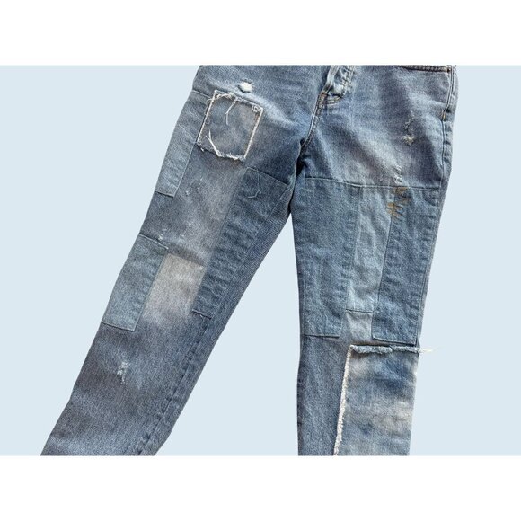 FREE PEOPLE / We The Free Denim Patchwork Button Fly Jeans Size 25 - Picture 4 of 8